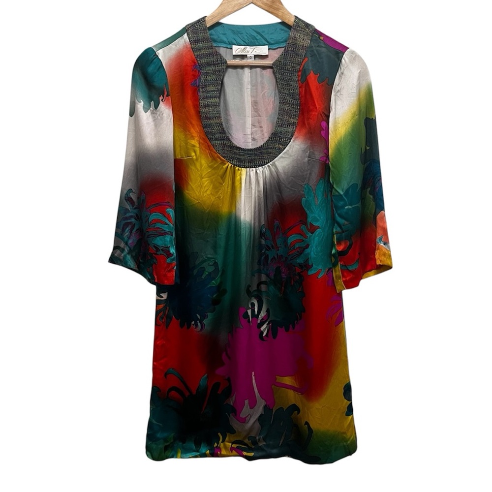 TRINA TURK 100% Silk Vintage Bell Sleeve Mini Dress Size 0/XS